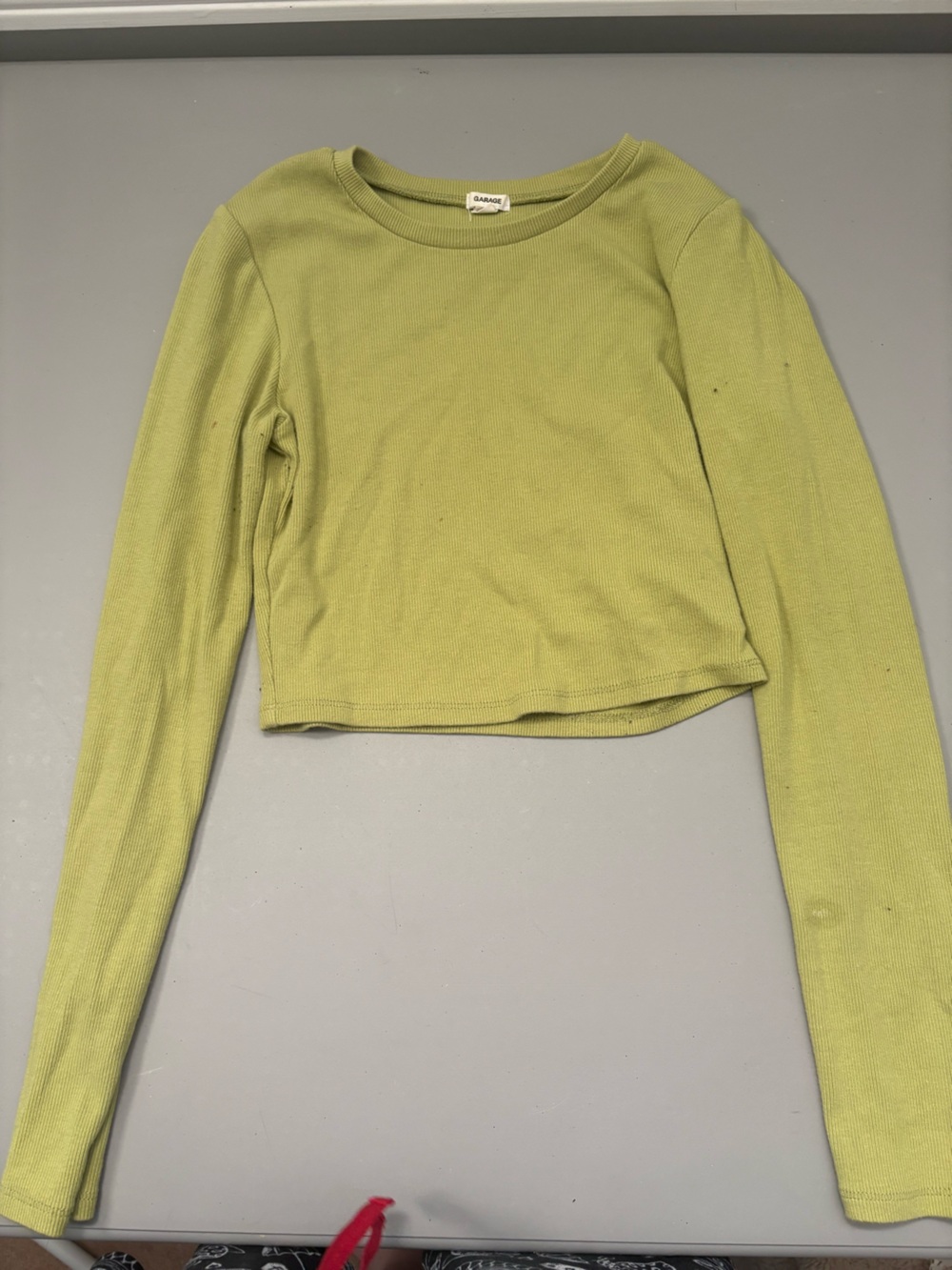 Garage Lime Green Ribbed Long Sleeve Cropped Top